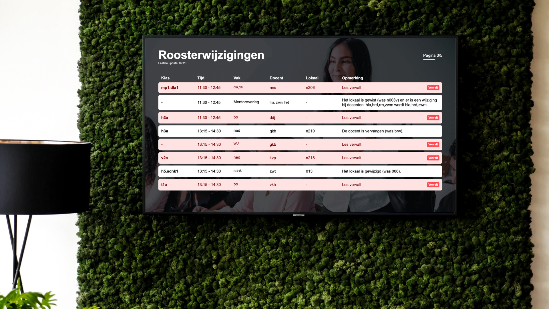 roosterwijzigingen school op digitaal scherm